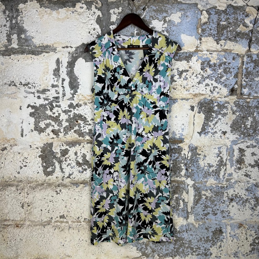 Axcess Y2K Floral Sheath Dress Womens M Multi Color Excellent V-Neck Back Tie